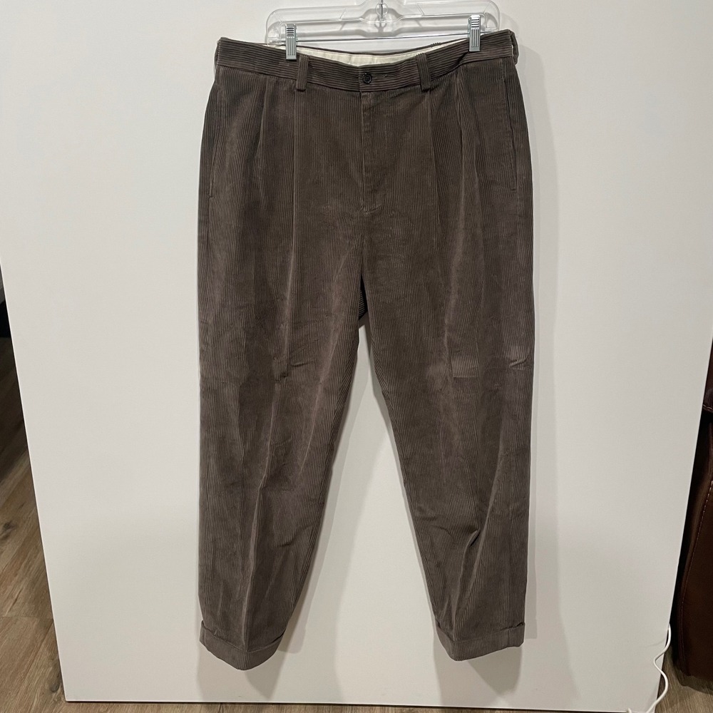 Brooks Brothers 346‎ Corduroy Pleated Pants Mens W36 L30 Brown Casual Office